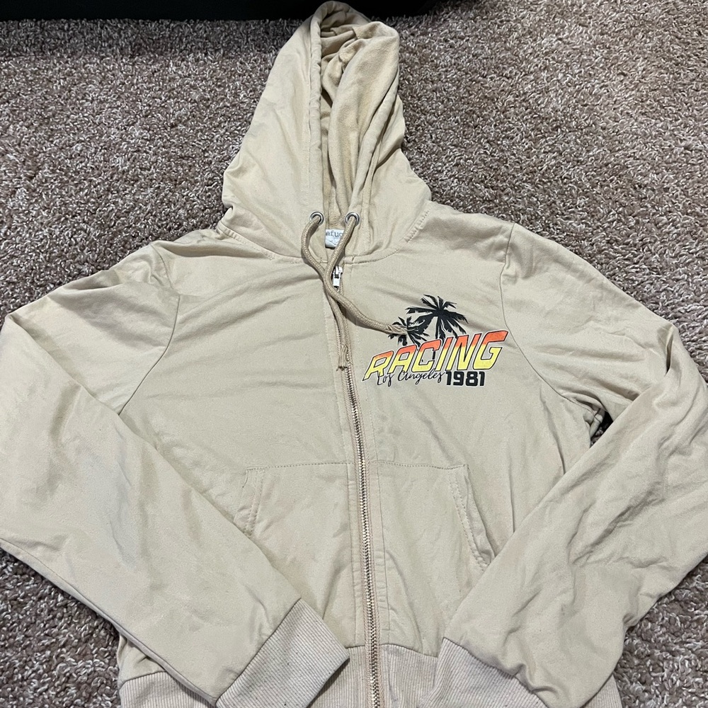 Beige Racing Graphic Hoodie